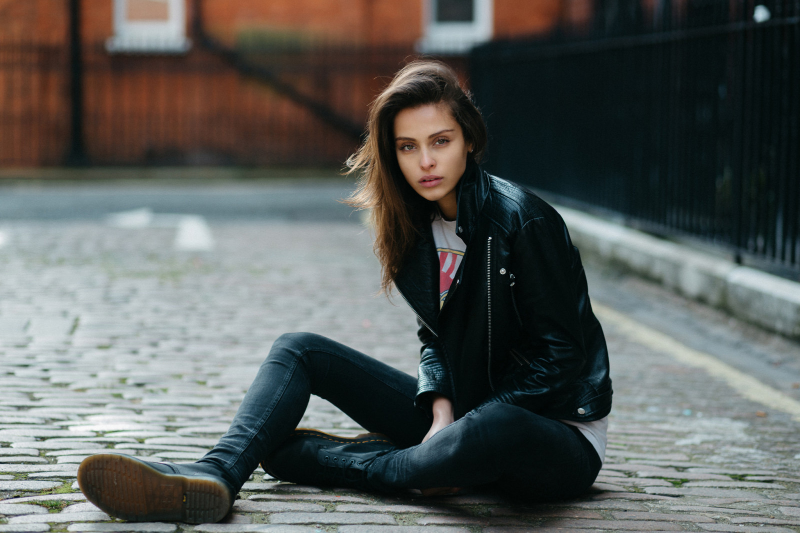 Wallpaper women, brown eyes, open mouth, looking at viewer, leather jackets, white