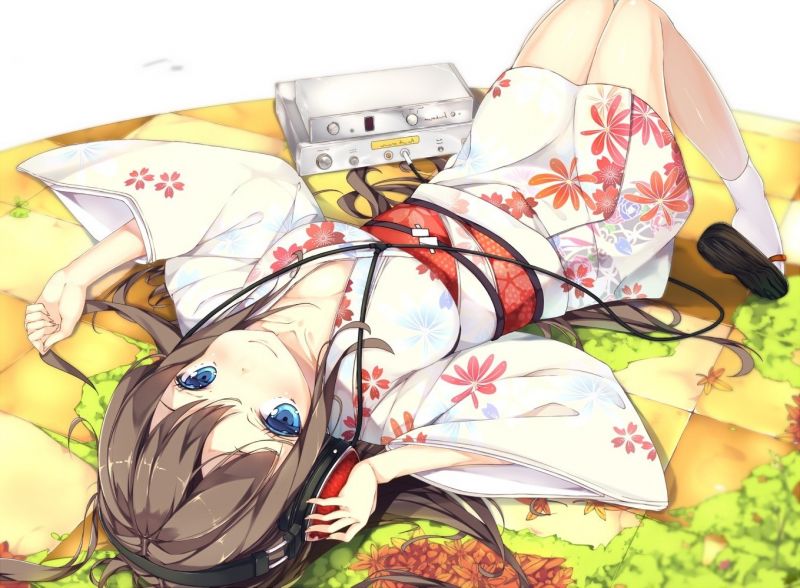 ilustrace, anime, anime dívky, kreslená pohádka, sluchátka, kimono ilustrace, anime, anime dívky, kreslená pohádka, sluchátka, kimono