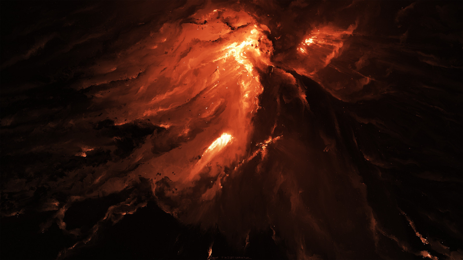 noc, abstraktní, prostor, nebe, umělecká díla, space art, oheň, mlhovina, sopka, teplo, Starkiteckt, Formace, světlo, plamen, tma, 3840x2160 px, geologický fenomén, sopečný landform, druhy sopečných výbuchů, táborák, jev