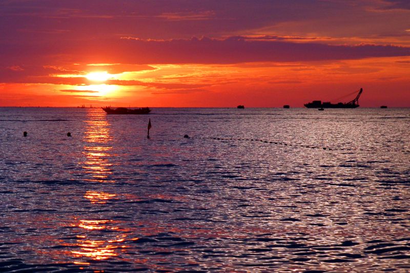 luz de sol,barco,puesta de sol,mar,apuntalar,reflexión