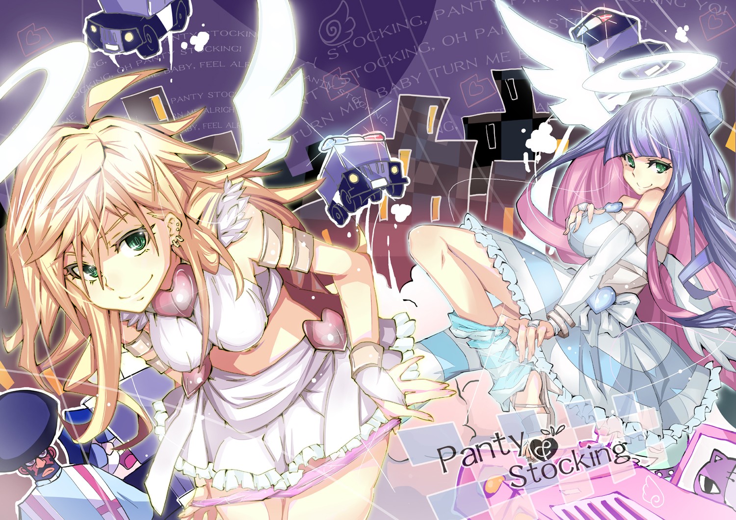 Wallpaper illustration, anime, cartoon, Panty and Stocking with