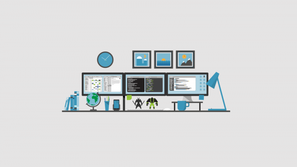 computer,clocks,desk lamp,minimalism,multiple display,simple background