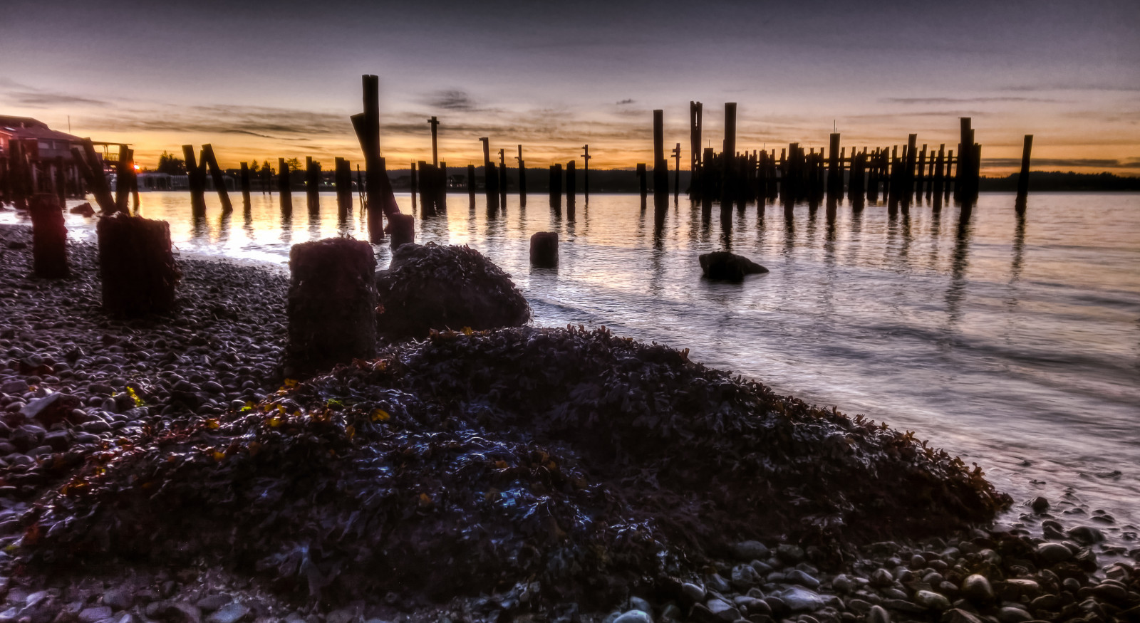 park, západ slunce, opuštěný, pláž, voda, Skála, trajekt, mraky, washington, terminál, zvuk, wa, Tacoma, HDR, Zbytky, puget, Titlow