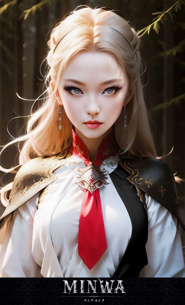 Mania Carta,drawing,portrait,blonde,necktie,forest