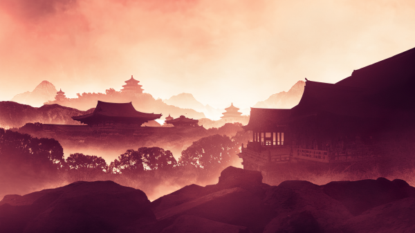 digital art, artwork, illustration, Japan, architecture, digital