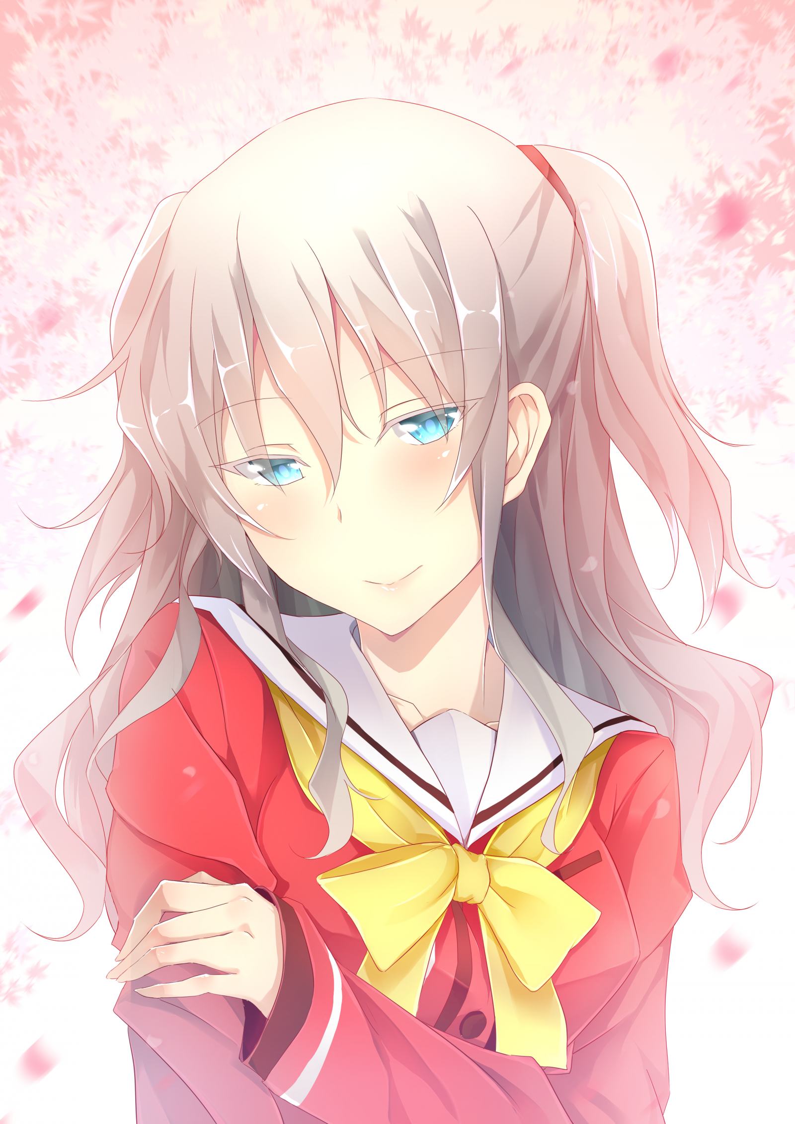 illustrazione, capelli lunghi, anime, anime girls, occhi blu, opera d'arte, capelli grigi, bocca, rosa, mangaka