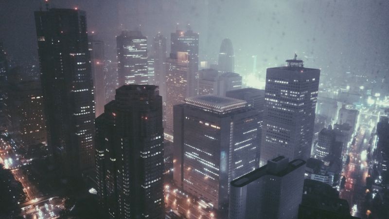 ciudad, Paisaje urbano, noche, reflexión, lluvia, horizonte ciudad, Paisaje urbano, noche, reflexión, lluvia, horizonte