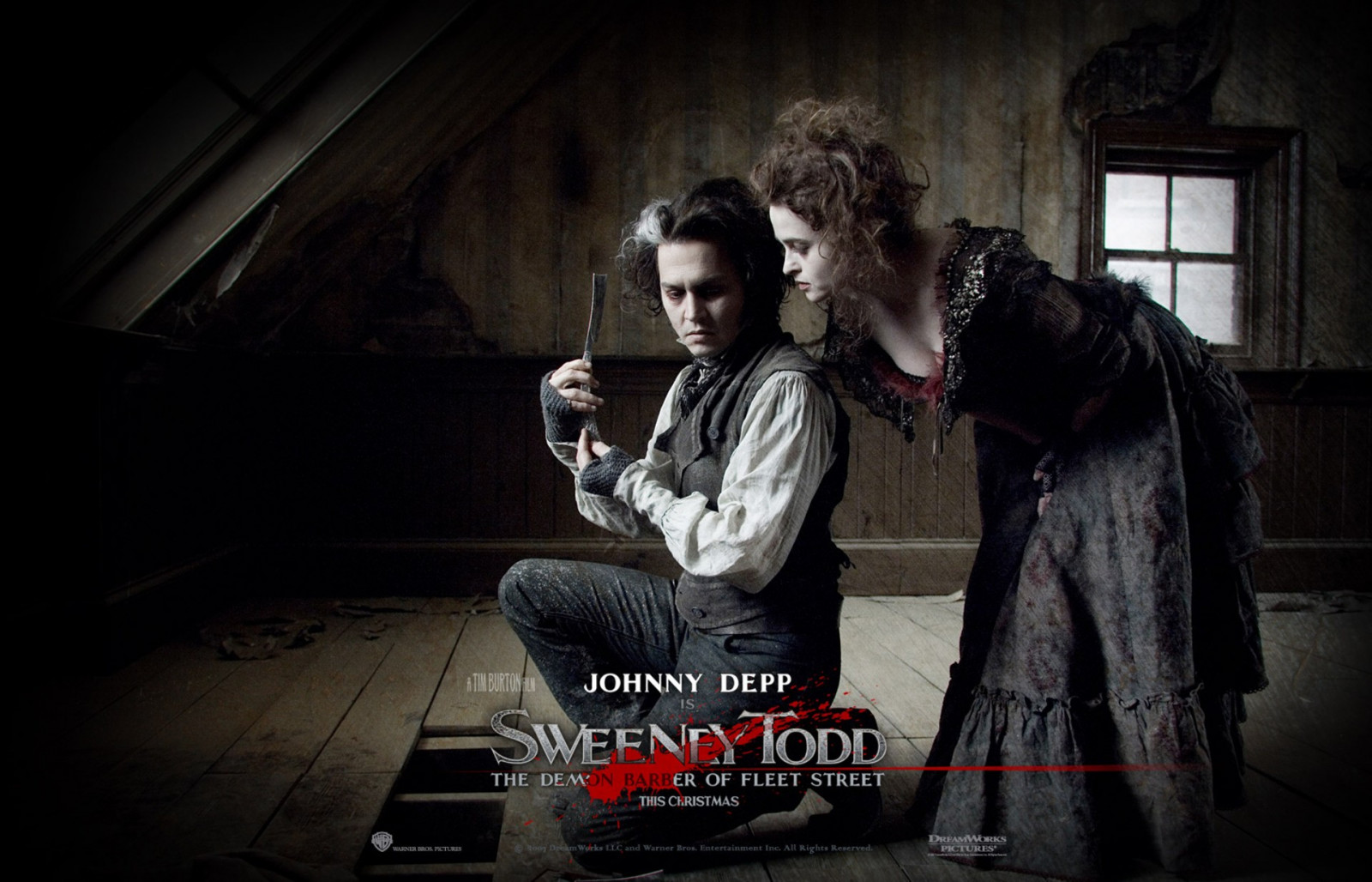 Helena Bonham Carter, půlnoc, Johnny Depp, Sweeney Todd, tma, Snímek obrazovky, 1920x1234 px