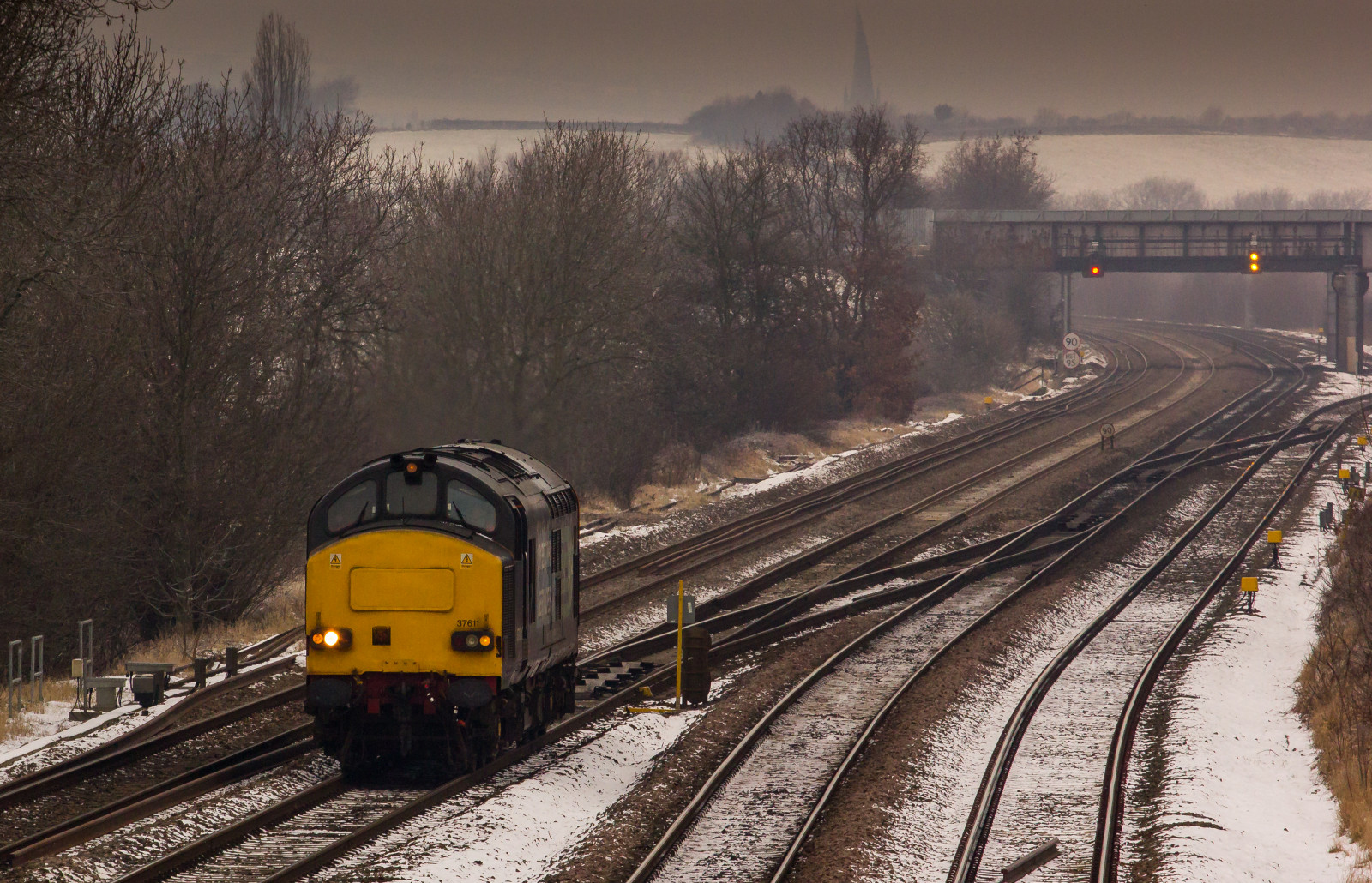 Wallpaper snow, winter, vehicle, evening, morning, train station