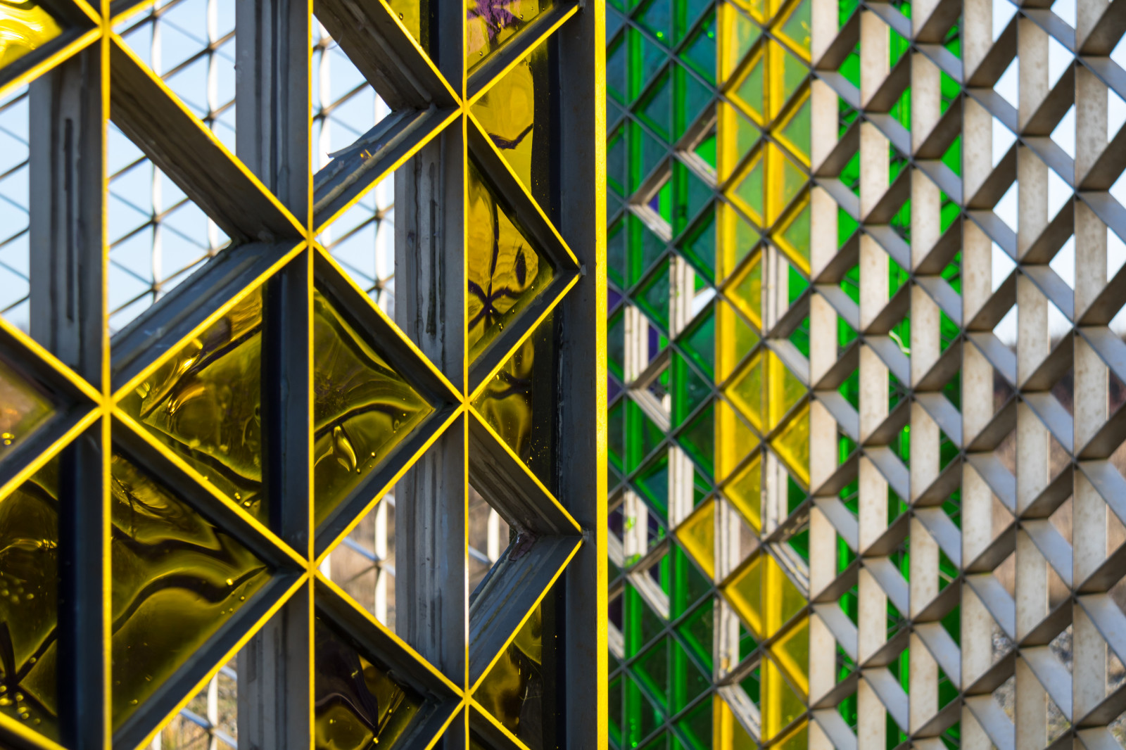 slunečnímu záření, okno, architektura, stěna, symetrie, mrakodrap, zelená, žlutý, sklenka, vzor, UMĚNÍ, barva, Malmo, konst, olafureliasson, tvar, design, konstverk, čára, lernacken, ljuspaviljongen, fasáda, urban area, denní osvětlení