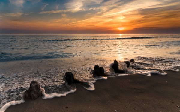 sea, foam, stones, coast, wave, decline