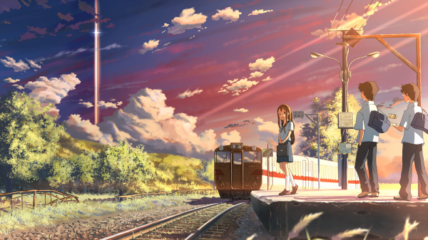 nature,clouds,evening,anime,vehicle,transport