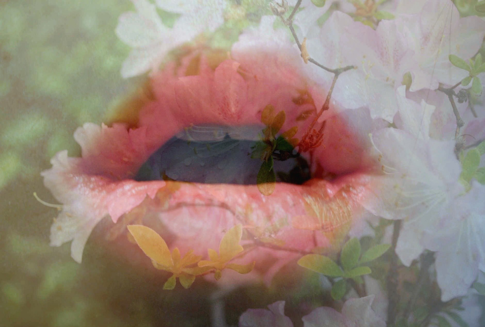Wallpaper pink, flower, purple, doubleexposure, teeth, lips 1879x1268