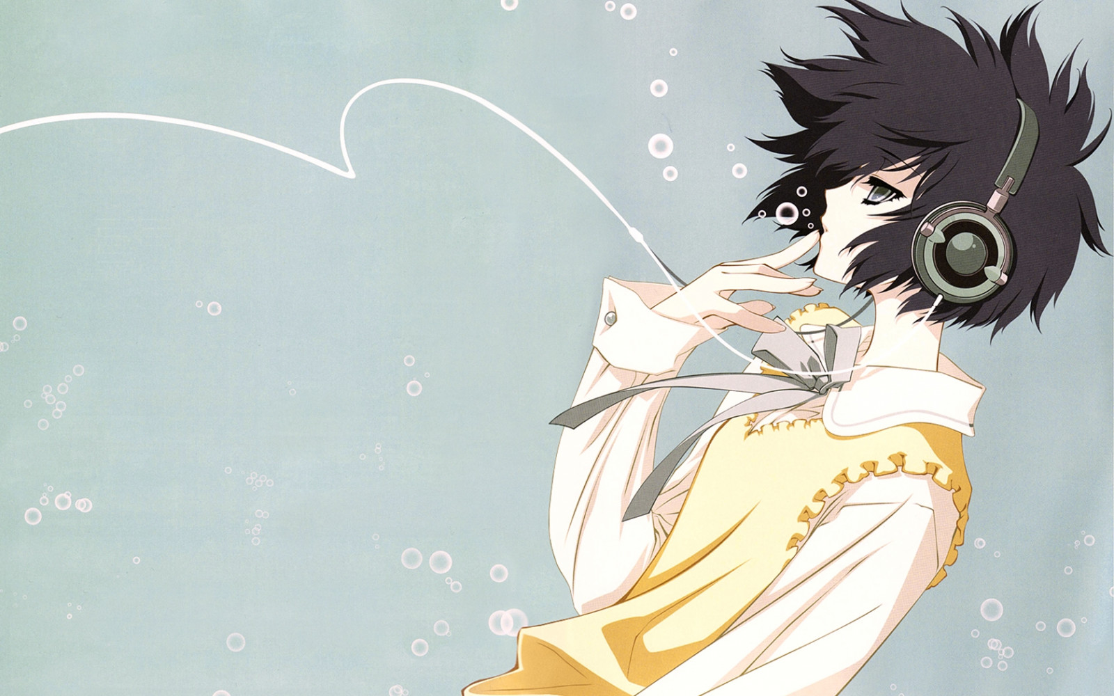 výkres, ilustrace, anime, bruneta, kreslená pohádka, Bubliny, sluchátka, dívka, skica, mangaka