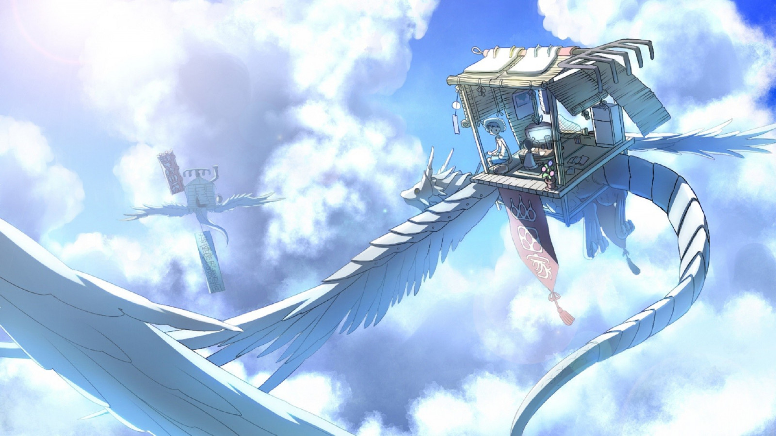 Wallpaper : seni fantasi, anime, biru, miniatur, angin, sayap