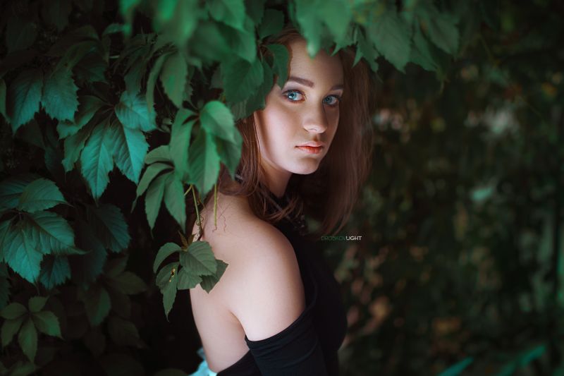 ženy, model, Alexander Drobkov, portrét, listy ženy, model, Alexander Drobkov, portrét, listy