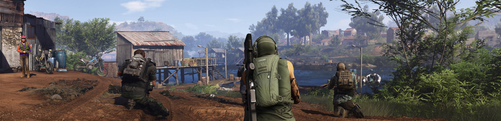 træer, landskab, by, 3D, græs, himmel, landsby, flag, flod, computer, panorama, Ubisoft, spøgelse, Nvidia, Bolivia, maskine, løsning, 8 tusinde, Recon, åben, træ, pano, plante, baggrund, video, spil, digital, super, rekreation, skærmbillede, beta, grafik, pc, skærmbilleder, pistoler, 4k, wildlands, UHD, Ansel, computergraphic, digitallygenerated, digitallygeneratedimage, Camelbak