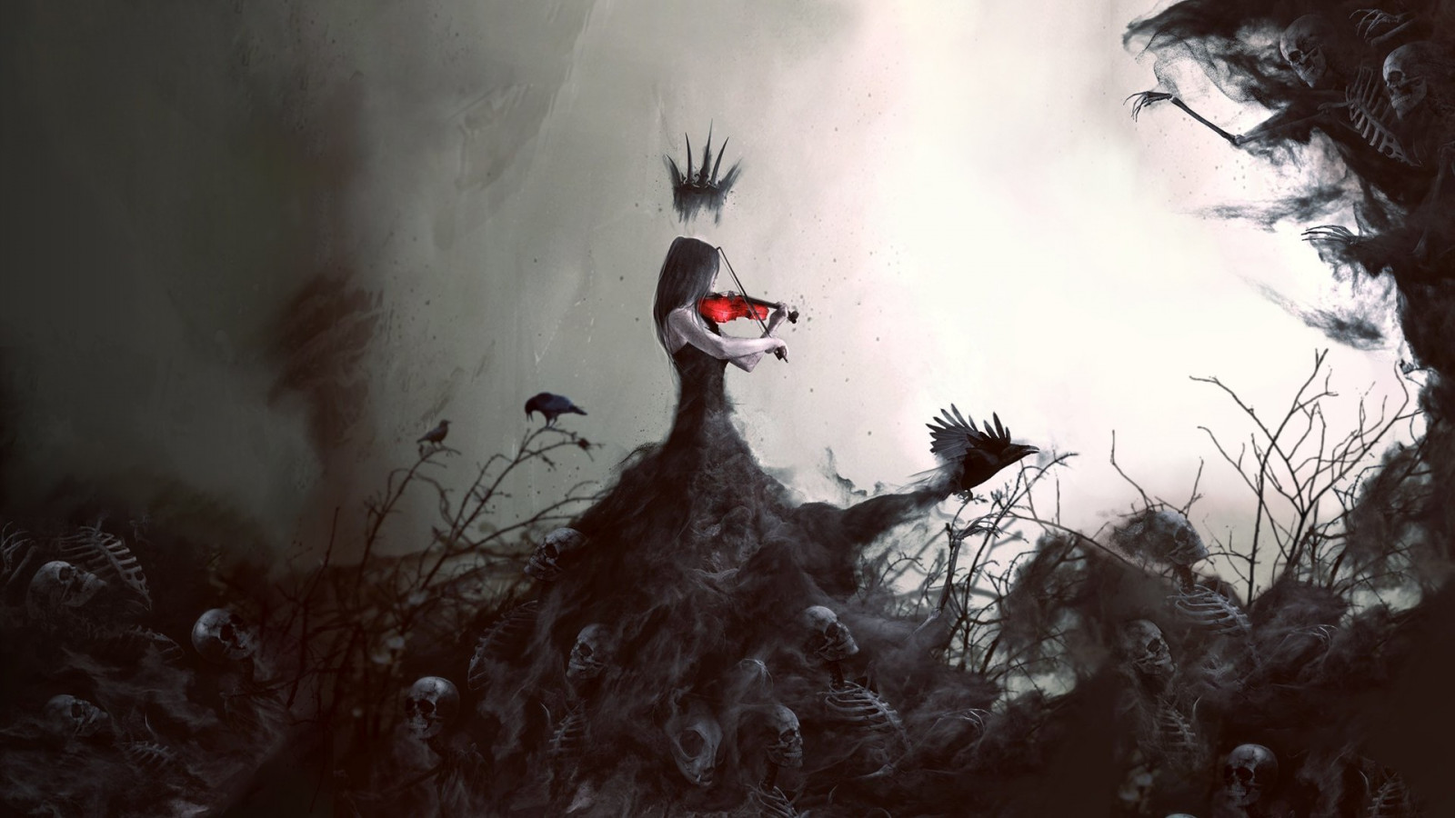 mørk, violin, død, skelet, mørke, skærmbillede, computer tapet