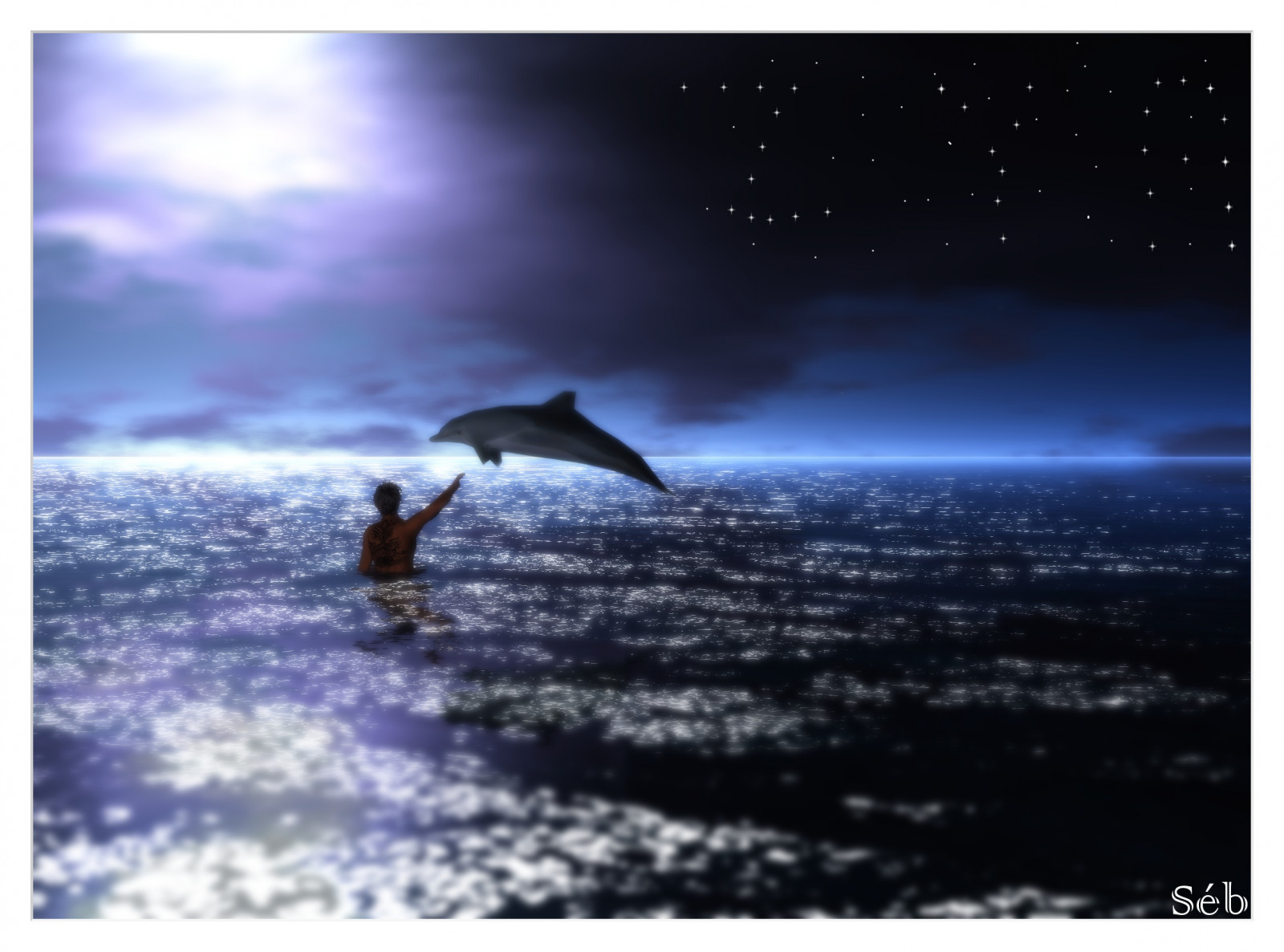 hav, himmel, Måne, liv, GIMP, delfin, dauphin, ocean, bølge, SL, mer, Lune, andet liv, virtualworld, havpattedyr, sebcaenulysses, legrandbleu, italianexhibit