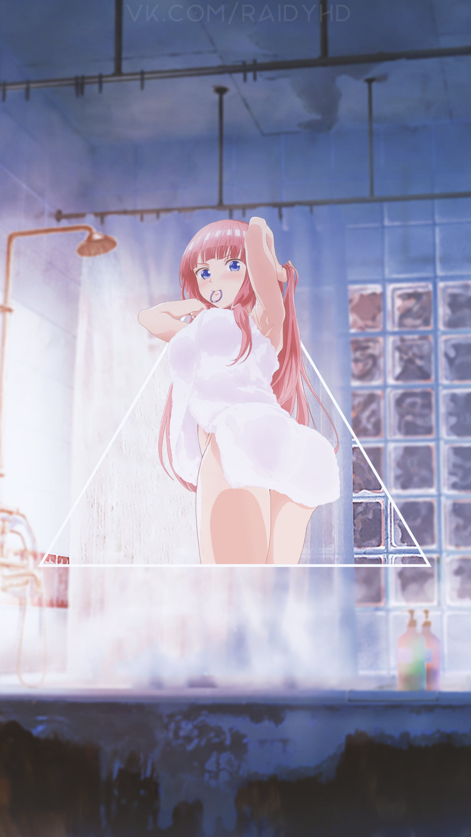 Anime piger, anime, picture in picture, pink hår, bruser, blå øjne