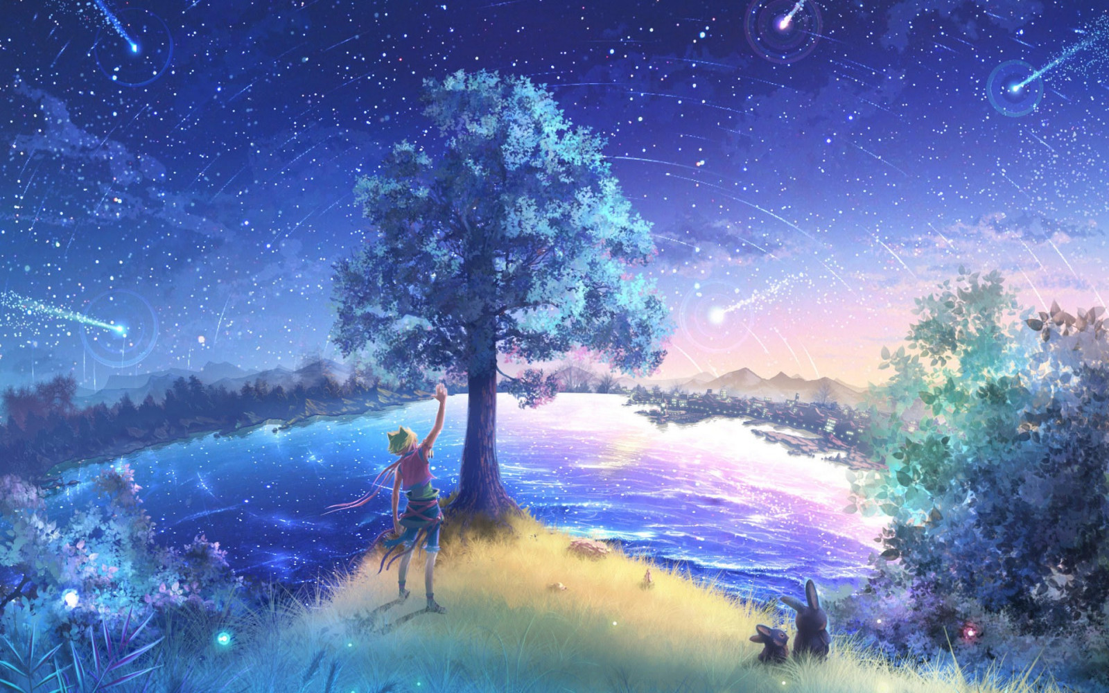 Wallpaper : 1920x1200 px, animal ears, rabbits, shooting stars, sky