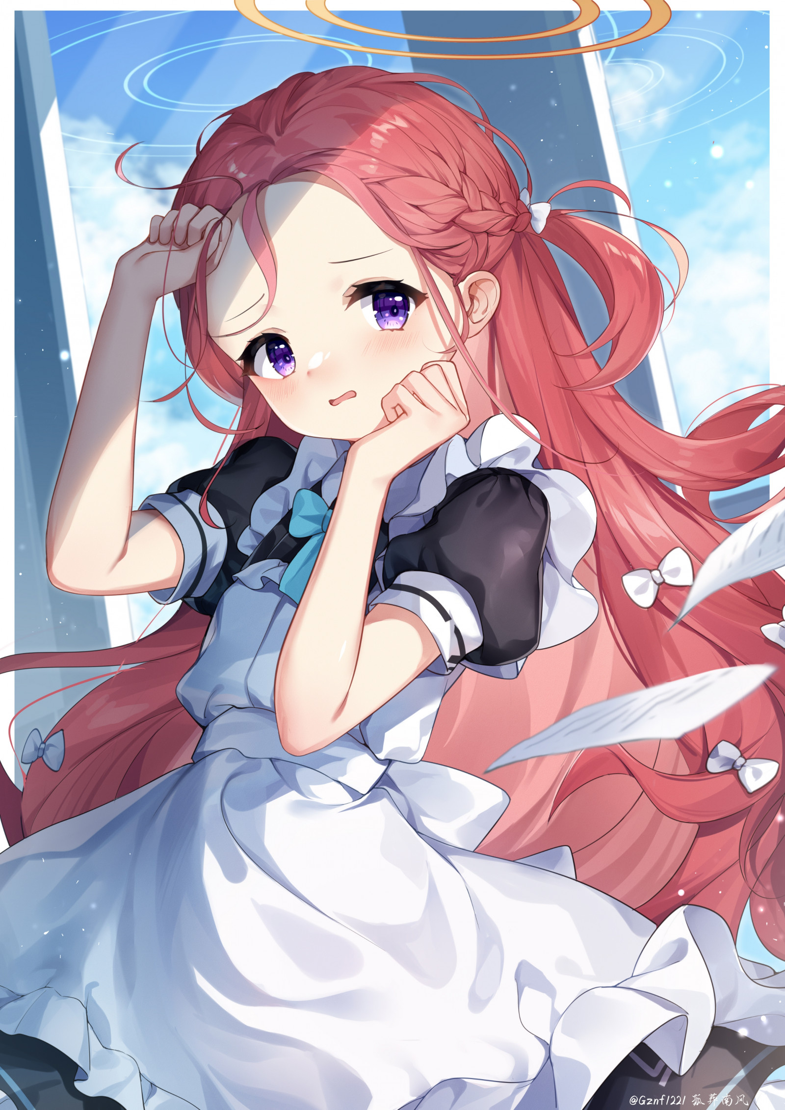 Wallpaper Hanaoka Yuzu, portrait display, redhead, maid, long hair