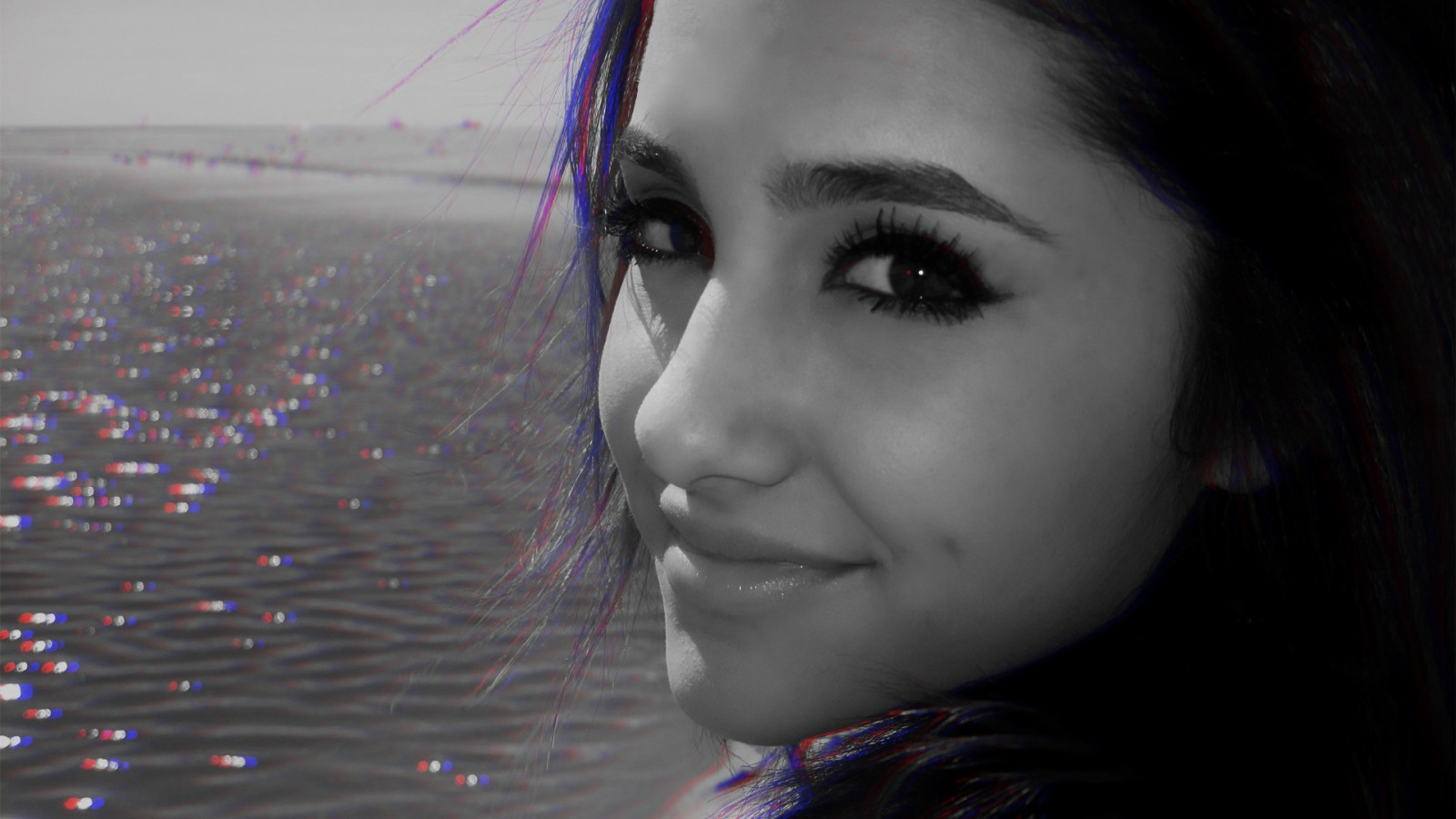 tvář, Černá, model, portrét, fotografování, modrý, móda, emoce, Osoba, kůže, hlava, anaglyph 3D, Arianna Grande, barva, dívka, krása, usměj se, oko, žena, dáma, fotografie, tma, obraz, portrétní fotografie, focení, mimika, Lidské tělo, orgán, zblízka