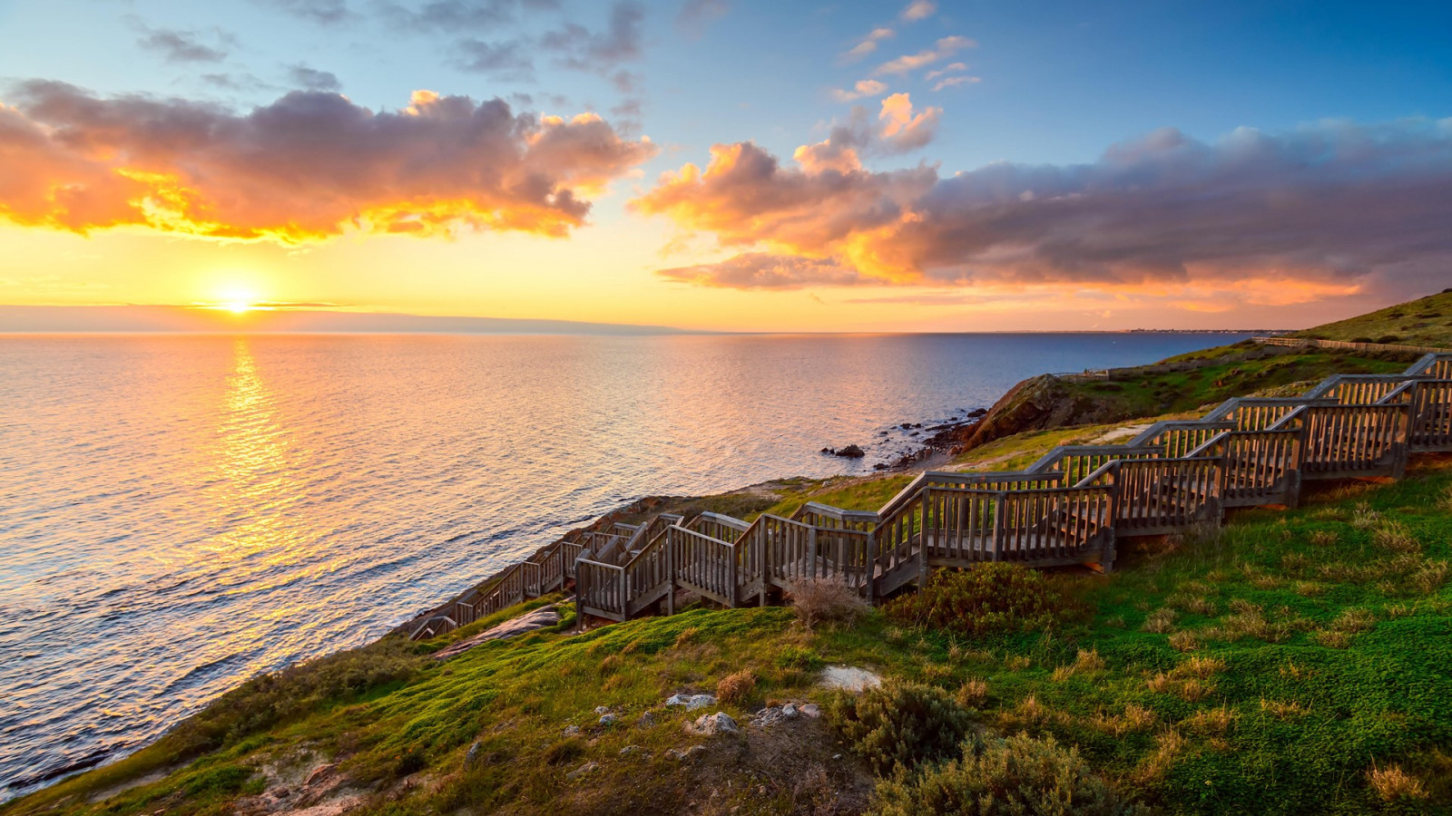 skyer, himmel, fjellene, water ripples, Sol, trapp, stiger, horisont, Hallett Cove Conservation Park, Australia, landskap