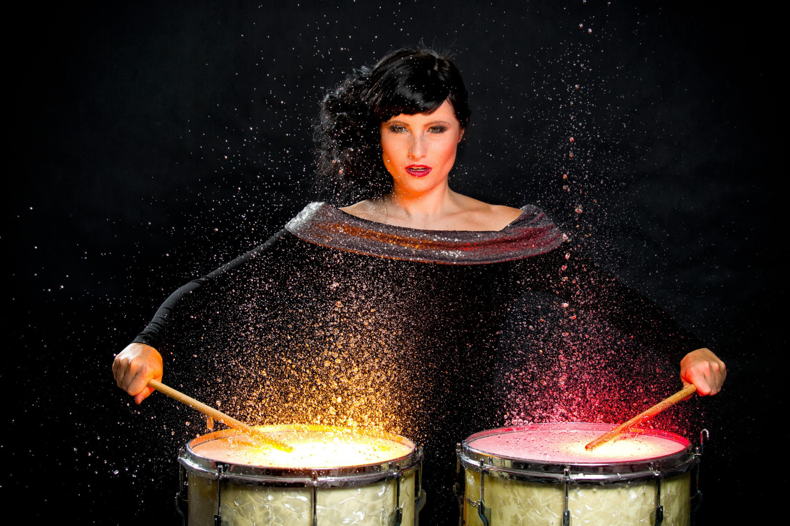 ženy, Osoba, bicí, Bubeník, fáze, tma, buben