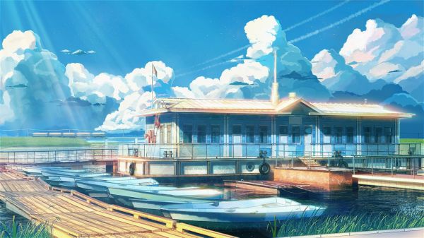 1920x1080 px,ArseniXC,boat,clouds,Everlasting Summer,sunlight