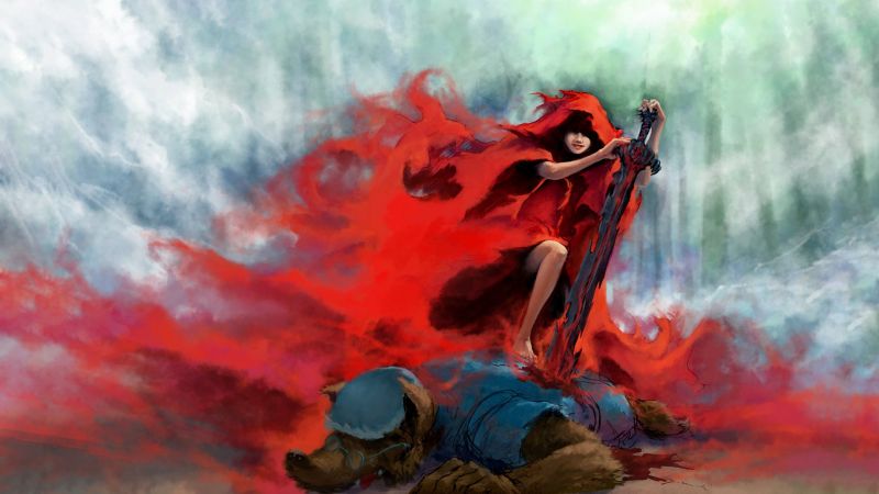 1920x1080 px,vermelho,equitação,menina,capuz,espada