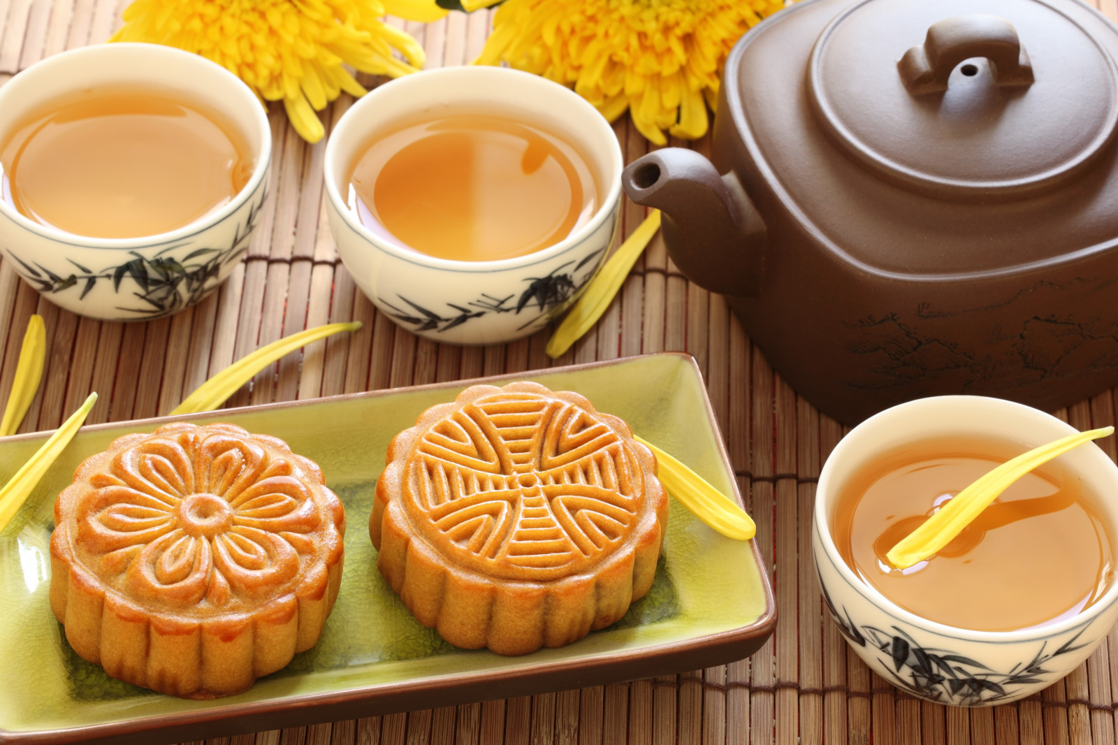 Wallpaper tea, Chinese, flowers, green, chrysanthemum, cookies