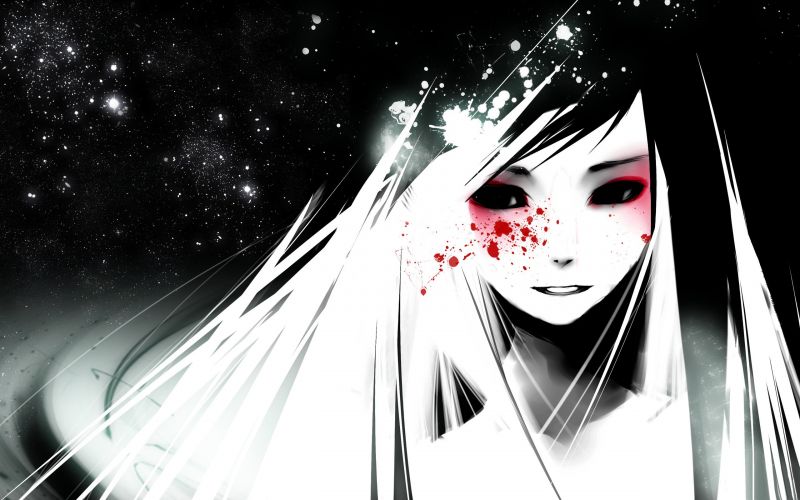 Anime, Anime girls, Illüstrasyon, Tek renkli, siyah ve beyaz, Tek renkli fotoğrafçılık