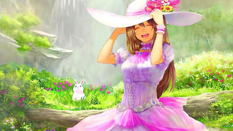 dlouhé vlasy, zavřenýma očima, anime, anime dívky, bruneta, čepice dlouhé vlasy, zavřenýma očima, anime, anime dívky, bruneta, čepice