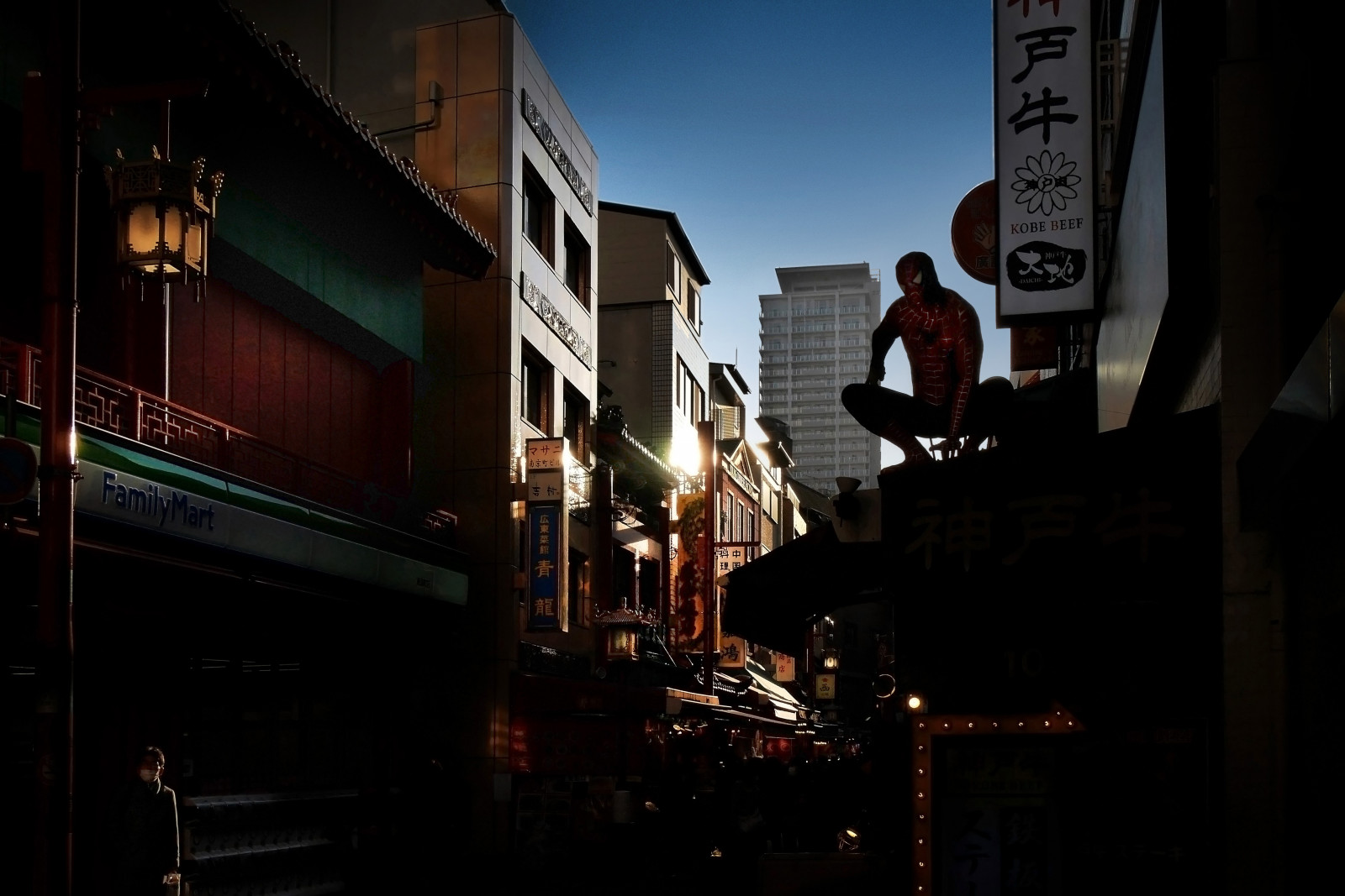 noc, tma, urban area, ulice, město, nebe, večer, okno, půlnoc