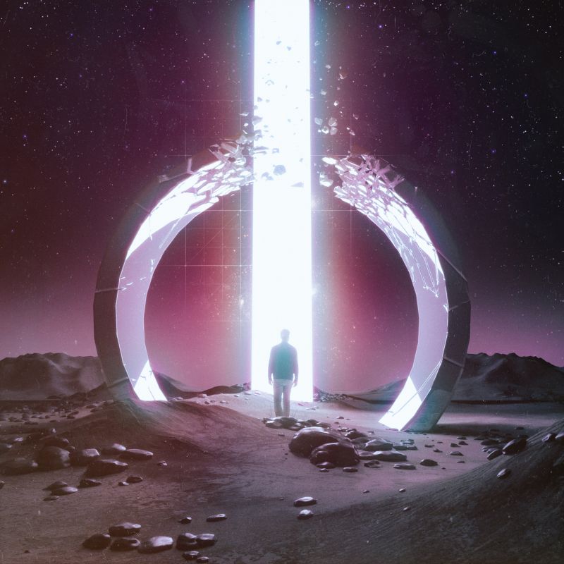 beeple, digitální umění, 3D, neon, Měsíc beeple, digitální umění, 3D, neon, Měsíc