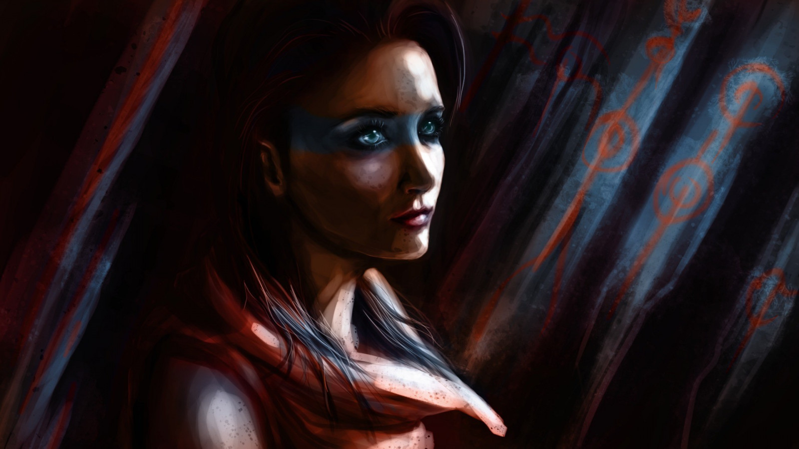 malování, ženy, Červené, umělecká díla, černé vlasy, tma, Snímek obrazovky, počítač tapeta, fiktivní postava