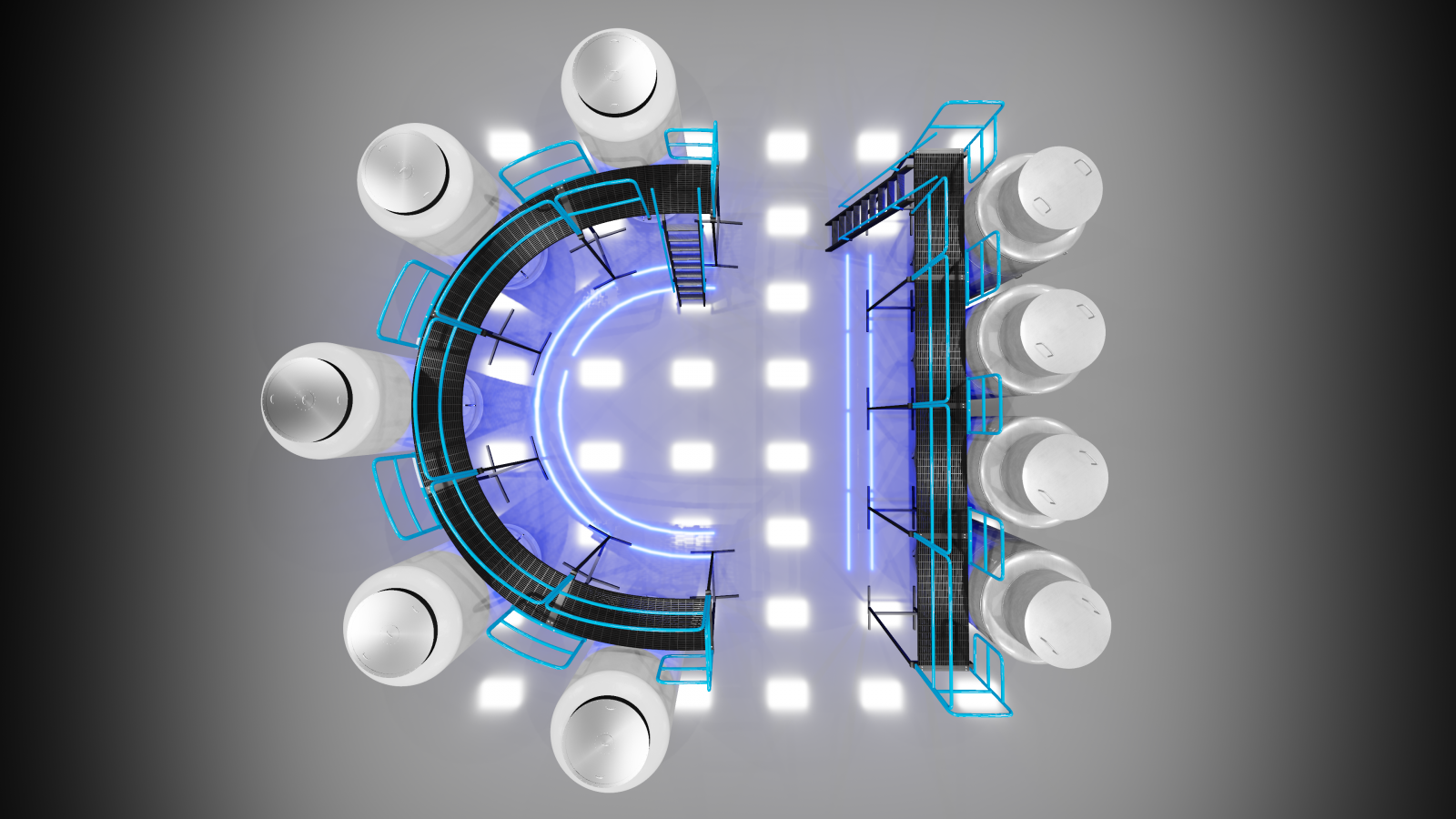 Blender, 2 8, cycles, render, low poly, 3d graphics, 3D, letter, cryogenics, Cryonics, Cryonics Institute, alcor, laboratories, warehouse, platform, cryostat, suspended animation, gloss, lights, perspective, ladder, railings, Nicholas Vandermeulen