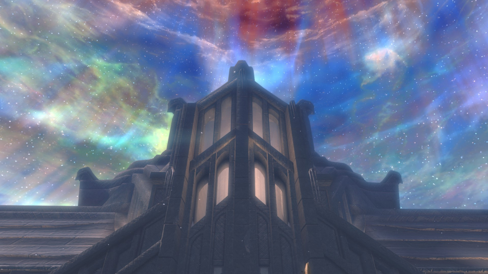 slunečnímu záření, videohry, prostor, odraz, nebe, symetrie, atmosféra, The Elder Scrolls V Skyrim, světlo, mrak, hvězda, tma, Snímek obrazovky, 1920x1080 px, počítač tapeta, Atmosféra Země, vesmír, astronomický objekt