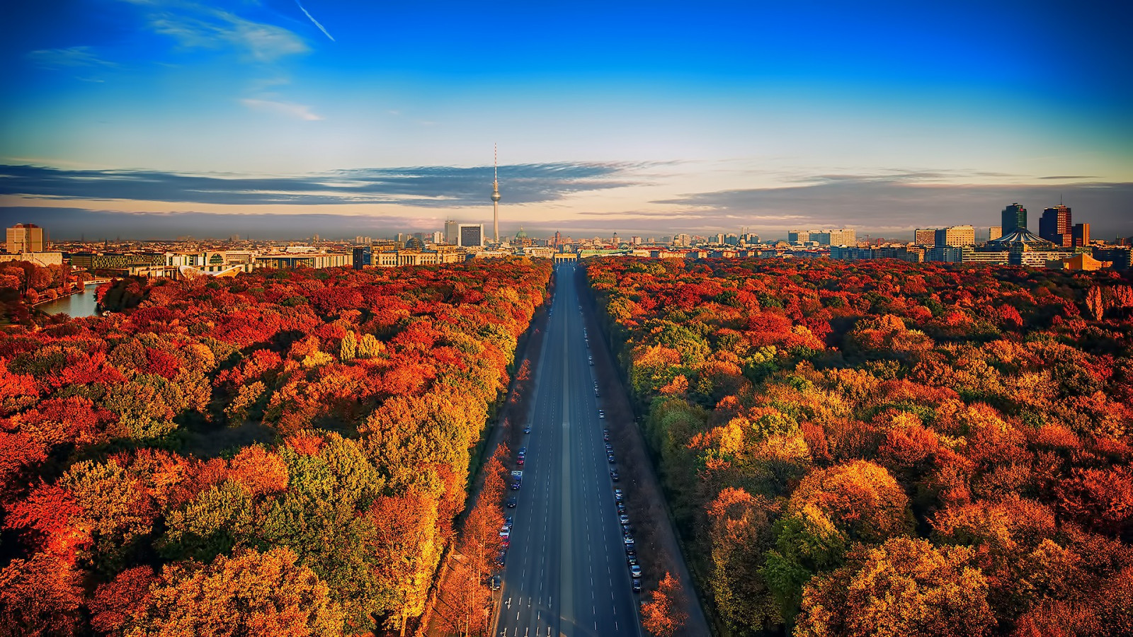 sollys, træer, landskab, efterår, solnedgang, bybilledet, bakke, natur, afspejling, himmel, Mark, vej, solopgang, skyline, aften, morgen, horisont, skumring, Berlin, høj visning, Sky, træ, efterår, blad, bjerg, blomst, daggry, plante, sæson, landdistrikt