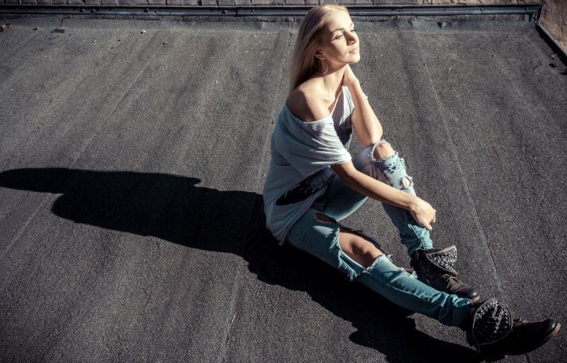 kobiety, Model, blond, posiedzenie, fotografia, czarny