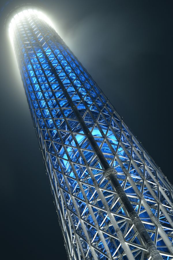 Japan,night,architecture,symmetry,skyscraper,blue