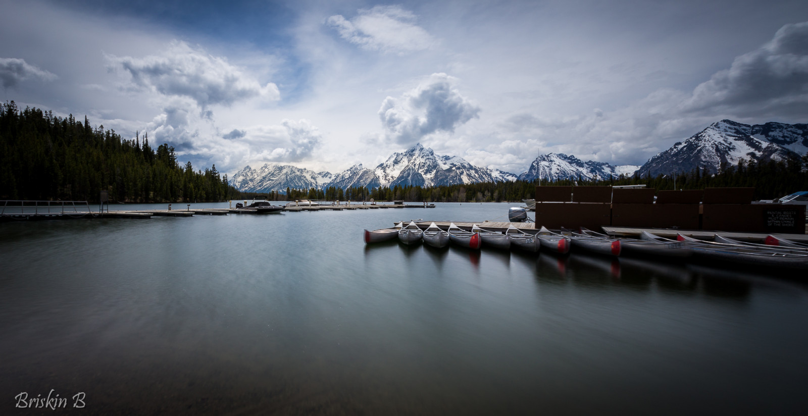longexposure, nebe, Spojené státy americké, jezero, voda, mraky, Marina, lodě, Wyoming, Moran, grandteton, montains, etatsunis