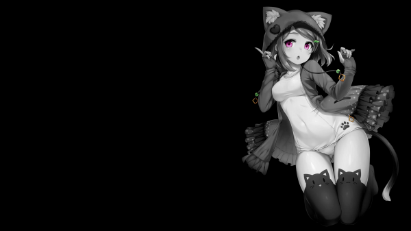 anime girls,dark background,selective coloring,simple background,black background