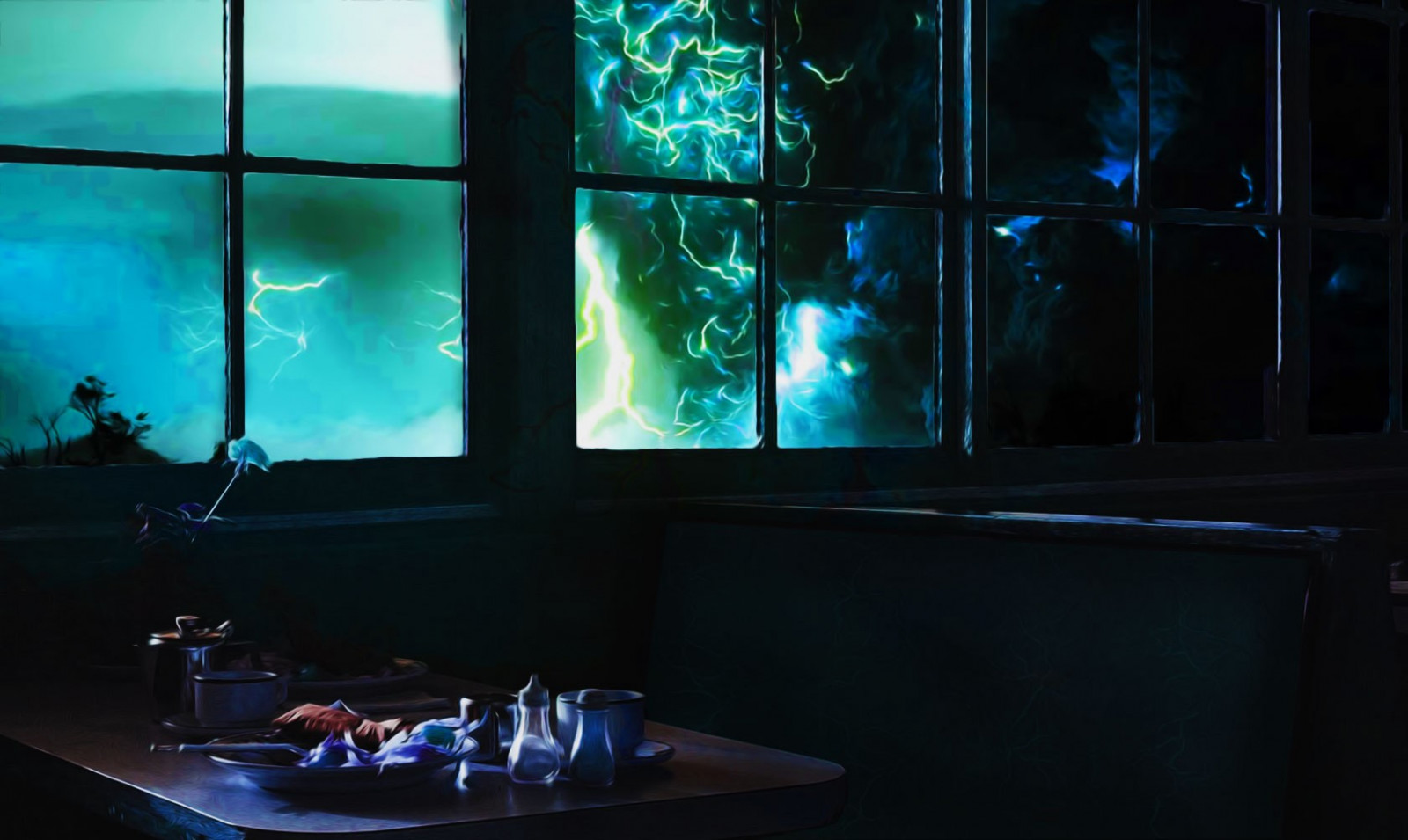 Wallpaper window, room, storm, blue, glass, bar, pub, interior design