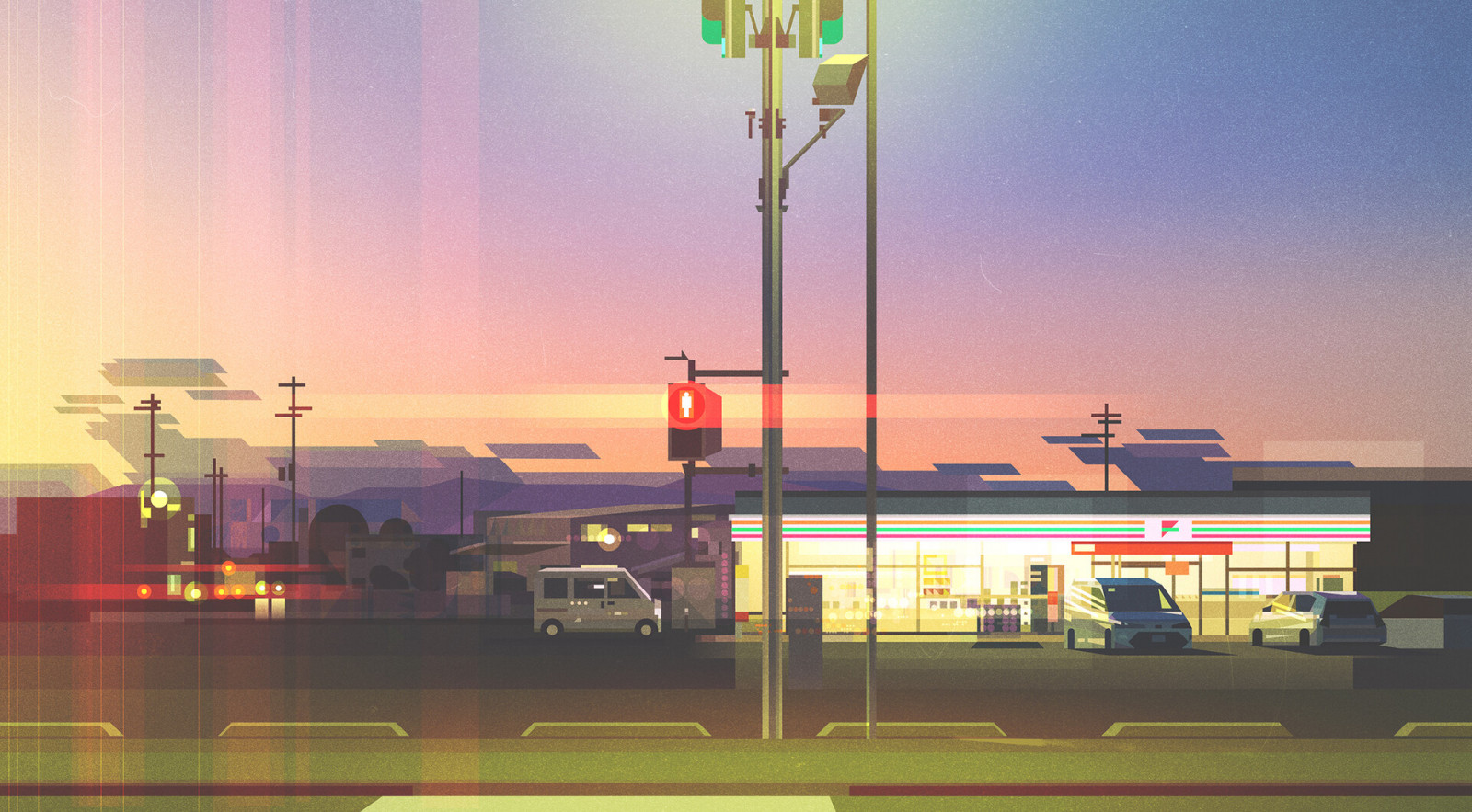 kunstværk, digital, Digital kunst, ArtStation, James Gilleard, bil, gade, køretøj, butikker