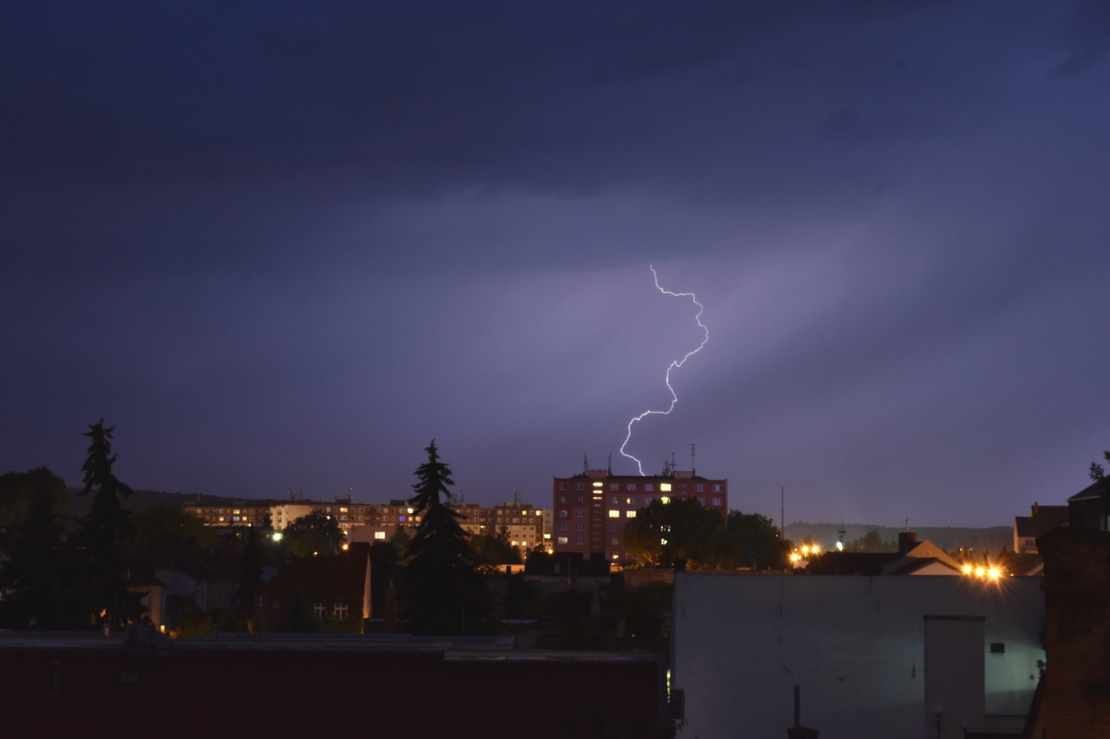 città, notte, cielo, fulmine, tempesta, sera, crepuscolo, tuono, nube, tempo metereologico, temporale