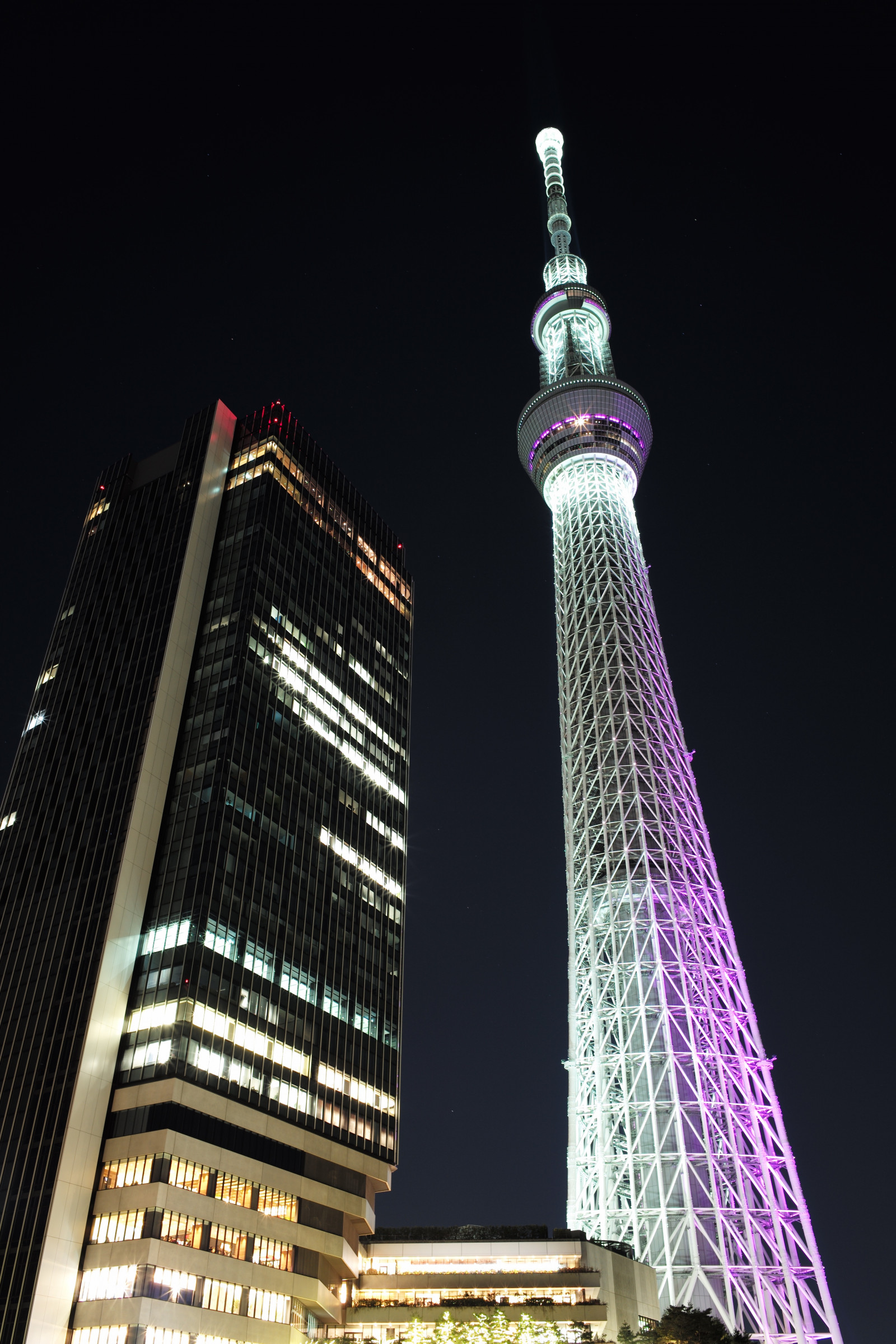 panoráma města, noc, architektura, panoráma, mrakodrap, věž, Leica, metropole, Tokio, M, Skytree, tvar, mezník, Tokyo Sky Tree, typ240, čisté nebe, ELMARIT, elmarit12828asph, fuyumiyabi, Metropolitní oblast, panelový dům
