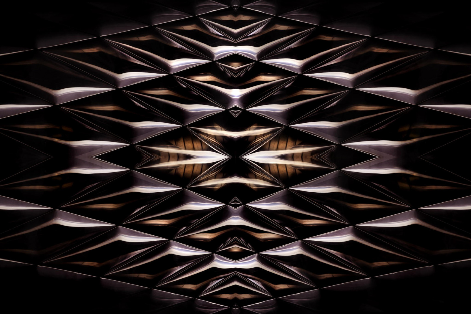 Digital kunst, abstrakt, afspejling, fotografering, symmetri, glas, mønster, metal, kalejdoskop, lys, belysning, design, mørke, 2048x1365 px, computer tapet