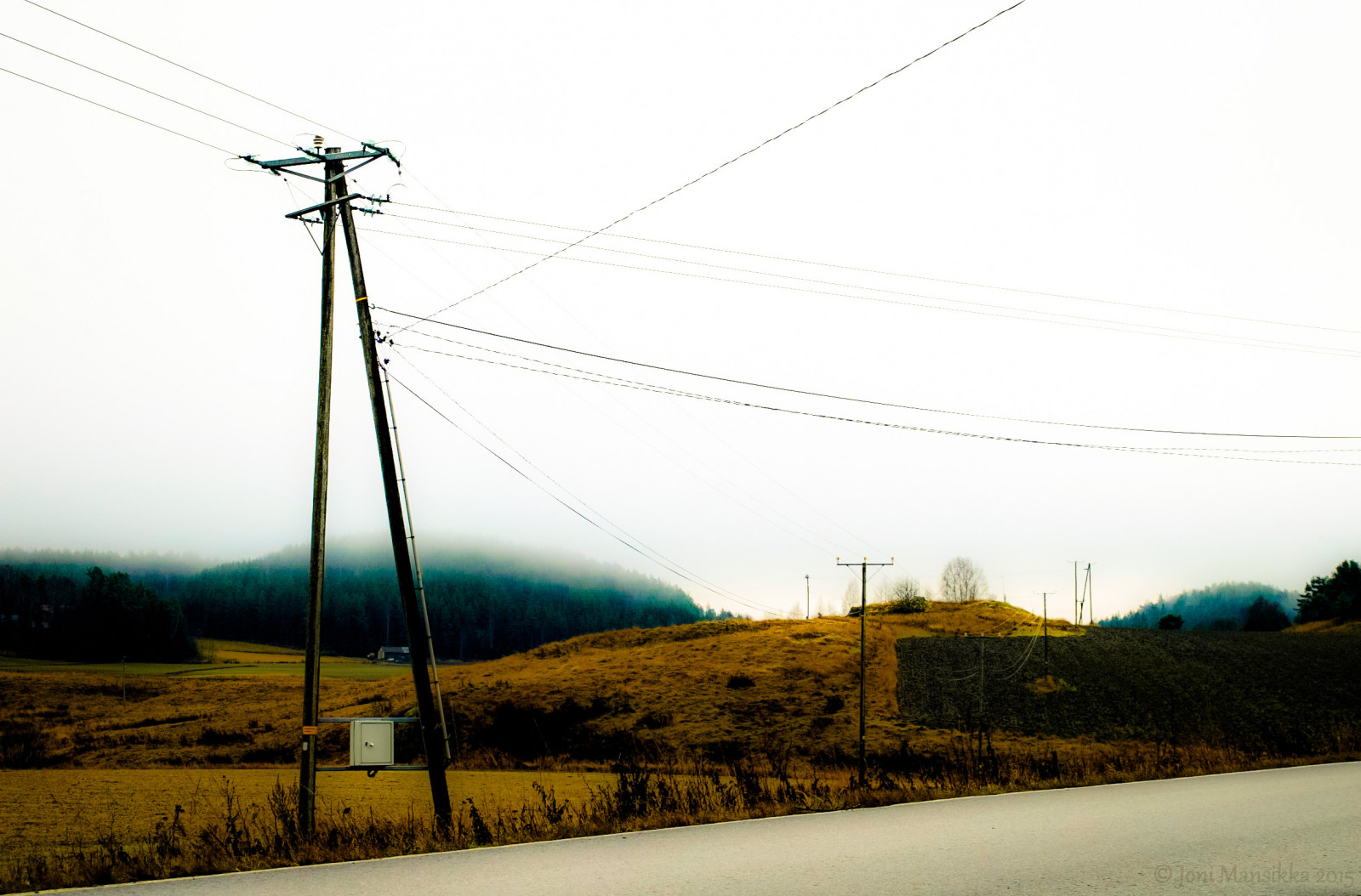listopad, podzim, stromy, podzim, Příroda, čáry, mlha, zálesí, Suomi, Finsko, krajina, venkovní, mlhavý, powerlines, pole, stožáry, Salo, Canonef3570mmf3545